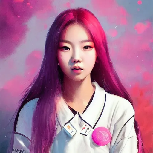 Prompt: “ a portrait of lee chae dam from blackpink, rainy background, pink bright art masterpiece artstation. 8 k, sharp high quality artwork in style of jose daniel cabrera pena and greg rutkowski, concept art by tooth wu, hearthstone card game artwork. ”