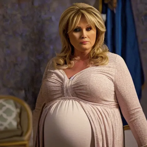 Image similar to Pregnant Donald Trump in a dress, Hallmark movie, movie still, chick flick