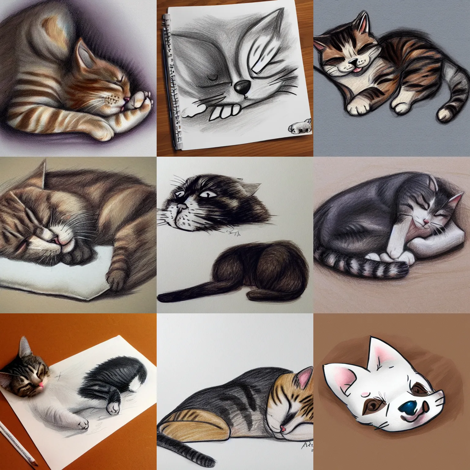 Prompt: cat sleeping, dog sleeping, puppy, cute drawing, trending on Artstation