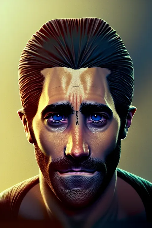 Image similar to portrait of jake gyllenhaal rendered in unreal engine 5, by wlop, greg rutkowski, and peter mohrbacher, 3 d, extremely detailed shading, concept art, character design, trending on artstation, unreal engine 5, octane render, atmosphere, glow, cinematic lighting, full of color