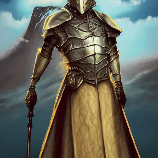 Prompt: realistic portrait of a pale yellow knight in front of mount kilimanjaro, gothic style, festive colors, digital art, trending on artstation, high quality, extreme detail, high quality, hyperdetailed