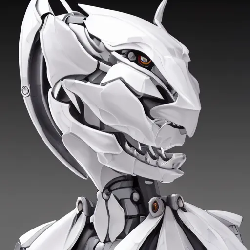 Image similar to stunning bust of a beautiful anthropomorphic humanoid robot mecha female dragon, with smooth and streamlined armor, standing and posing elegantly, well detailed dragon head with epic LED eyes and a beautiful glowing maw, sharp and dangerous sleek design, two arms, beautiful digital art, artstation, DeviantArt, FurAffinity, professional, depth of field, close-up, hd, octane render, sunset lighting