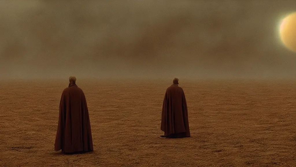 Prompt: people forgot where they came from, i'm here to remind them, film still from the movie directed by denis villeneuve and david cronenberg with art direction by salvador dali and zdzisław beksinski, wide lens