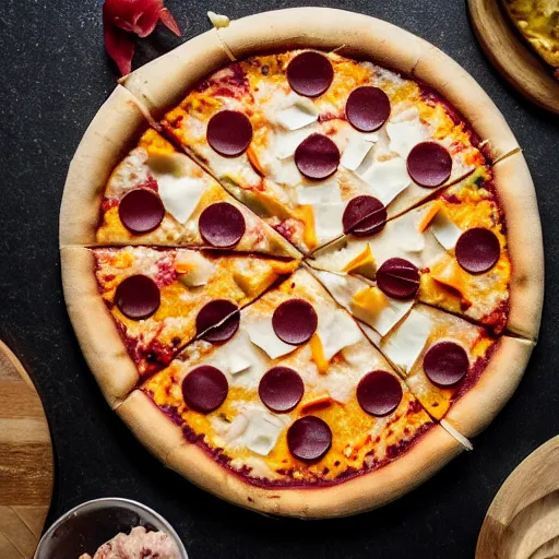 Image similar to A 🍕 made entirely out of 🥥 , 🥥 🍕 hybrid, 4k food photography