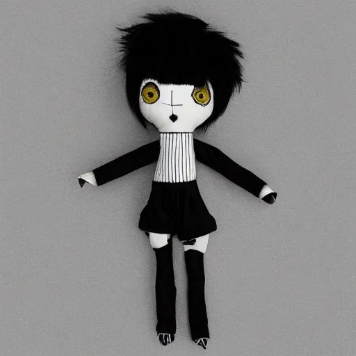 Image similar to Cute emo doll, black line art, in style of Tim Burton