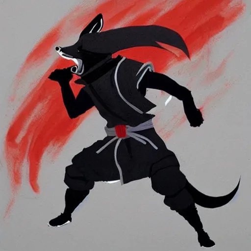 Image similar to a quadrupedal fox shinobi ninja, master of the shadow arts 🎨🖌