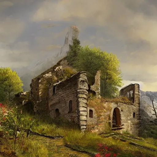 Prompt: ruins on top of mountain in the village of verclause france, digital painting, realism, 4 k,