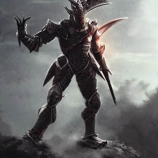 Image similar to a humanoid dragon knight fighting in WW1 Trending on artstation DeviantArt Pinterest Photorealistic HD 8k highlights and shadow detailed High Resolution