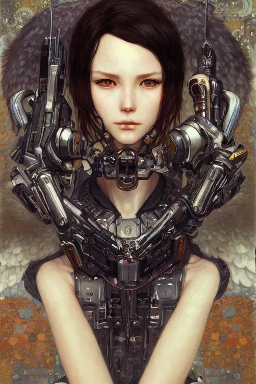 Image similar to portrait of beautiful young angel, cyberpunk, Warhammer, highly detailed, artstation, illustration, art by Gustav Klimt and Range Murata and Ilya Kuvshinov and Sakimichan