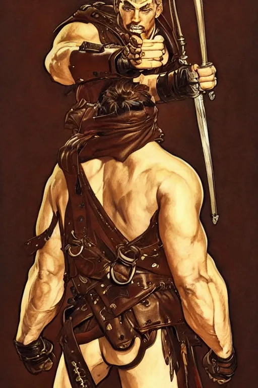 Prompt: warrior, attractive male, character design, painting by j. c. leyendecker, katsuya terada, frank frazetta, tom of finland, trending on artstation