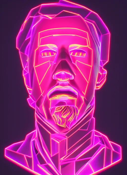 Image similar to bust of uberchad with chiseled jaw, beeple, vaporwave, retrowave, black background, neon wiring, black, glitch, strong contrast, cuts, pinterest, trending on artstation