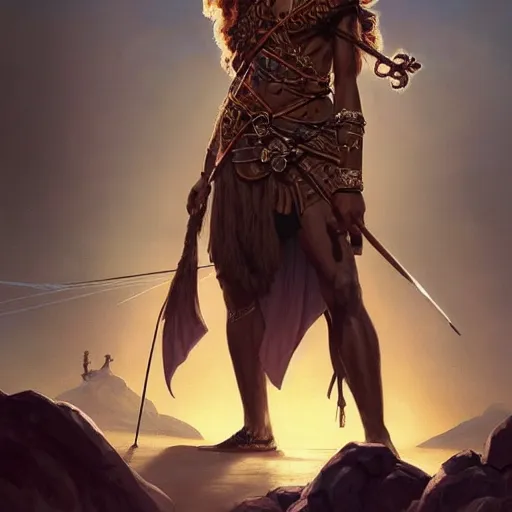 Prompt: a strong, dark-skinned mesopotamian archer with dreadlocks and six fingers, D&D, highly detailed, digital painting, artstation, concept art, sharp focus, illustration, cinematic lighting, art by artgerm and greg rutkowski and alphonse mucha
