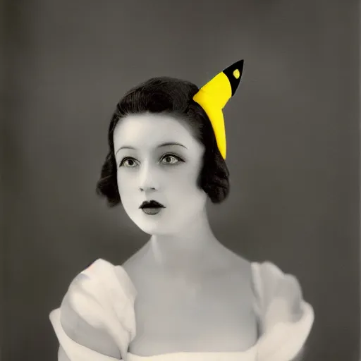 Image similar to elegant woman dressed up as pikachu, art photo in color Frantisek Drtikol, digital photo, clean, sharp, smooth, glossy color photo, Nikon Sigma art, photoshop, ai processed