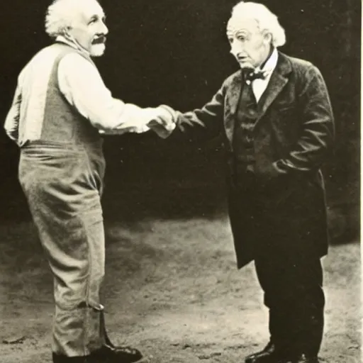 Image similar to vintage photo of Einstein and Thomas Edison fighting