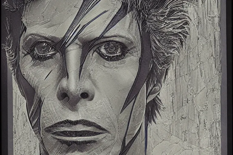 Image similar to david bowie aladdin sane by ed fairburn, joseph clement coll, franklin booth