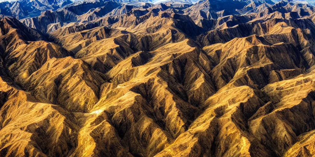 Image similar to drone shot photo of a landscape with mountains an canyons, wallpaper, very very wide shot, warm, national geographic, award landscape photography, professional landscape photography, sunny, day time, beautiful