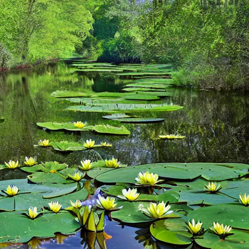 Prompt: cahaba river alabama, water lilies, hymenocallis coronaria,