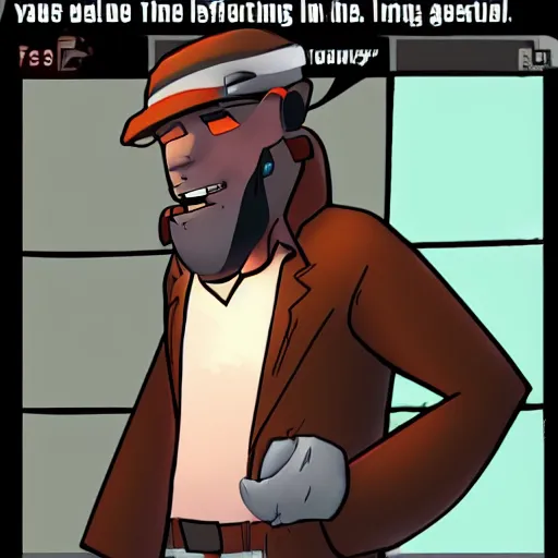 Image similar to TF2 Spy sneaking into a nightclub disguised as scout