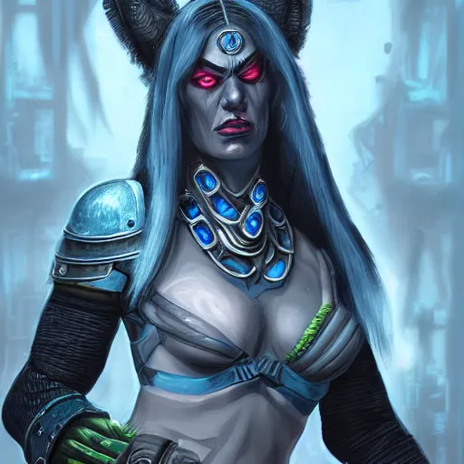 Prompt: Ultrarealistic illustration garona hellscream, warcraft, portrait, cyberpunk, sci-fi fantasy,intricate,elegant,highly detailed, digital painting, artstation, concept art,