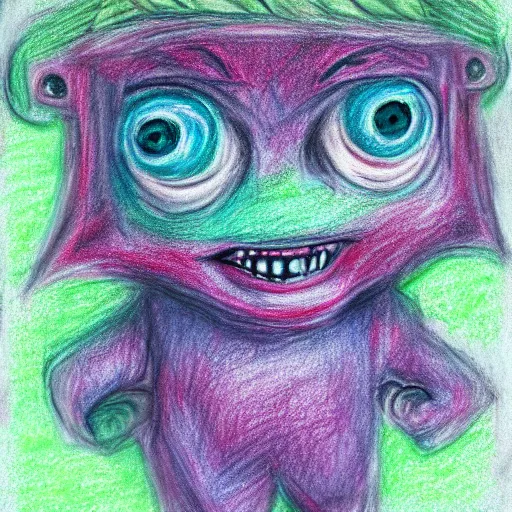Image similar to pastel child style drawing of a monster