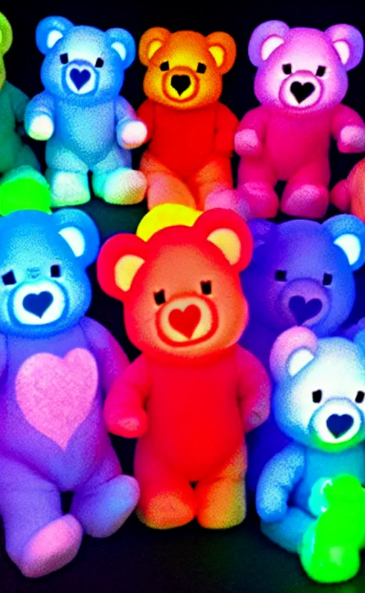 Prompt: care bears at woodshock blacklight style