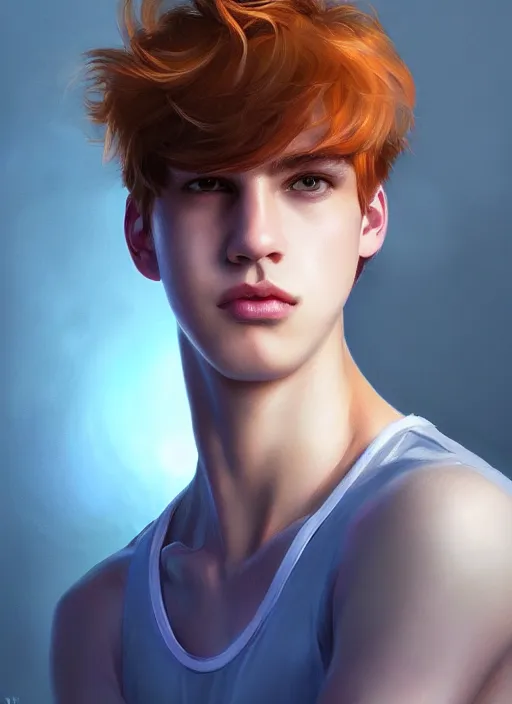 Prompt: portrait of teenage jason blossom, cleft chin, bangs, rich boy, mischievous expression, evil smirk, bangs and wavy hair, bangs, intricate, elegant, glowing lights, highly detailed, digital painting, artstation, concept art, smooth, sharp focus, illustration, art by wlop, mars ravelo and greg rutkowski