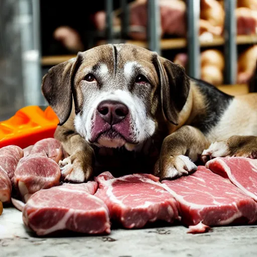 Image similar to meat processing offal, dogs and cats,