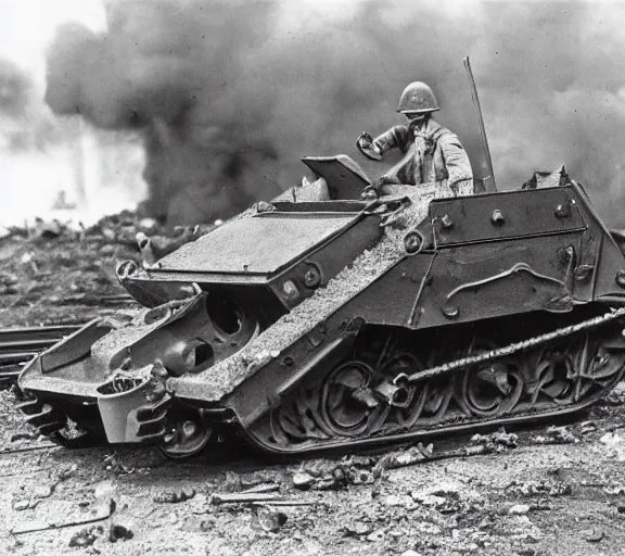 Prompt: a world war 1 photo of killdozer!!, 4 k, high quality, vest pocket kodak model b