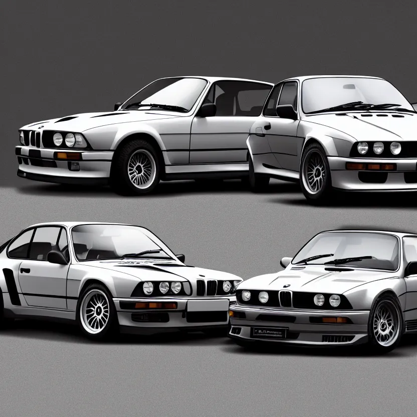 Prompt: bmw e 3 0, porsche 9 1 1, concept art, 4 k