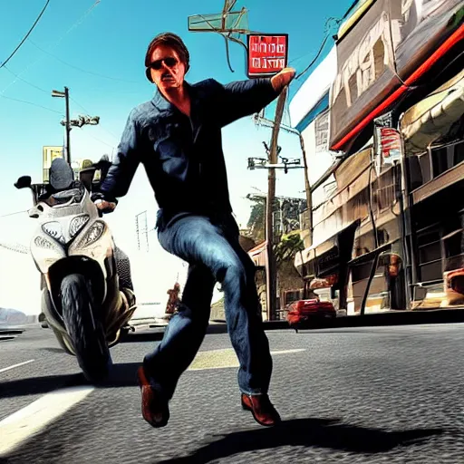 Prompt: “Tom Cruise in GTA V, cover art by Stephen Bliss, Boxart, loadscreen”