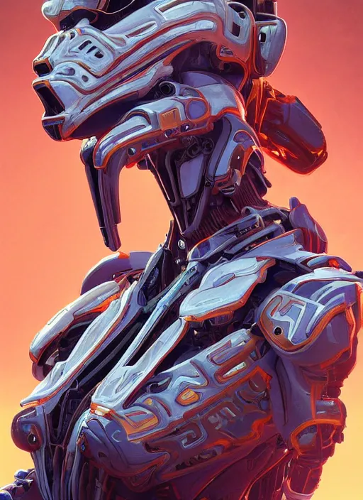 Image similar to symmetry!! portrait of robotic alien in the style of horizon zero dawn, machine face, intricate, elegant, highly detailed, digital painting, artstation, concept art, smooth, sharp focus, illustration, art by artgerm and greg rutkowski and alphonse mucha, 8 k