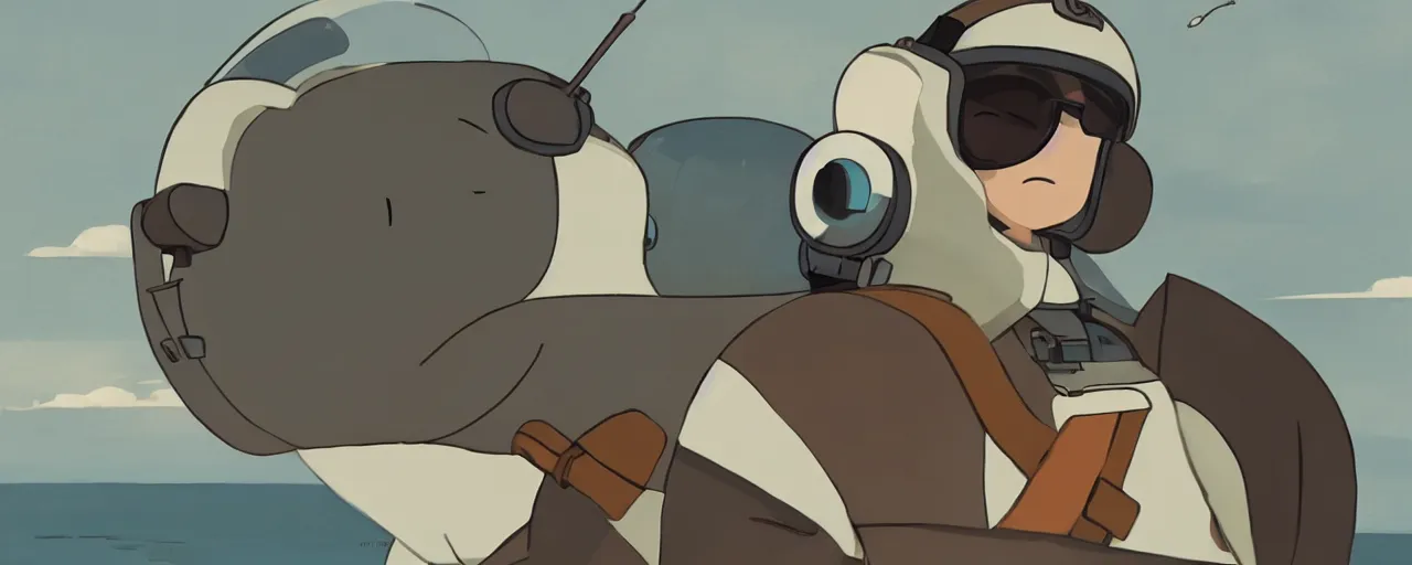 Prompt: baby harp seal dressed as a 1 9 3 0 s pilot flying a japanese zero, 1 9 3 0 s, atey ghailan, goro fujita, studio ghibli, rim light, intense daytime lighting, clear focus, very coherent