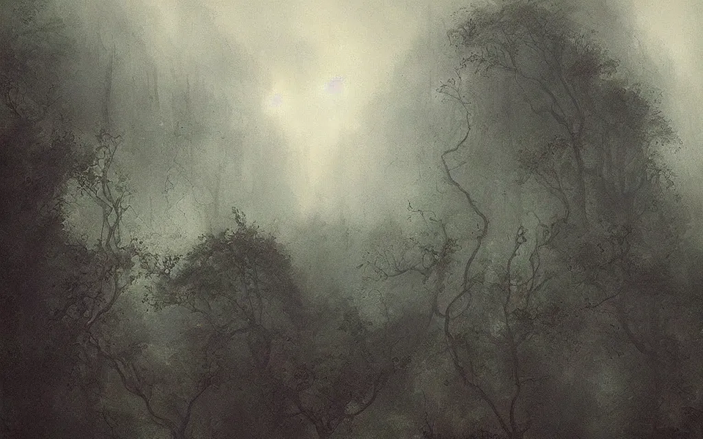 Image similar to the sleeping old giant submerged in shadow and mist overgrown garden (melancholy), exquisite painting, moody colors