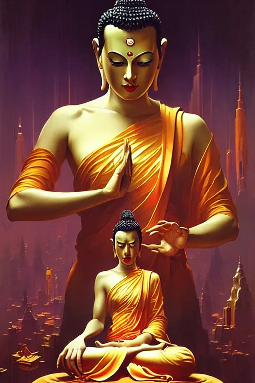 Image similar to buddhism, futurism, painting by greg rutkowski, j. c. leyendecker, artgerm