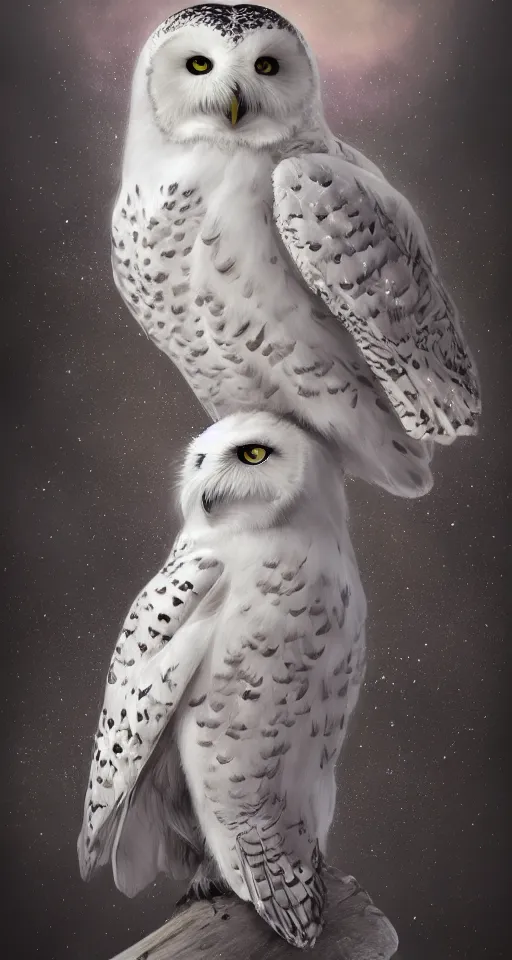 Prompt: painting of beautiful snowy owl, fantasy, hyperdetailed, intricate, by charlie bowater, 8k, octane render, trending on artstation