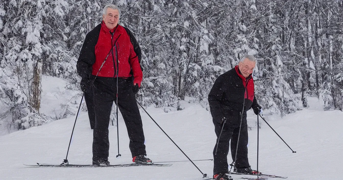 Prompt: czech president milos zeman enjoy time on cross - country skiing, photorealism, super detail, composition