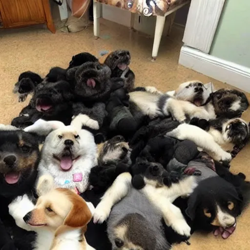 Image similar to a tornado made out of puppies