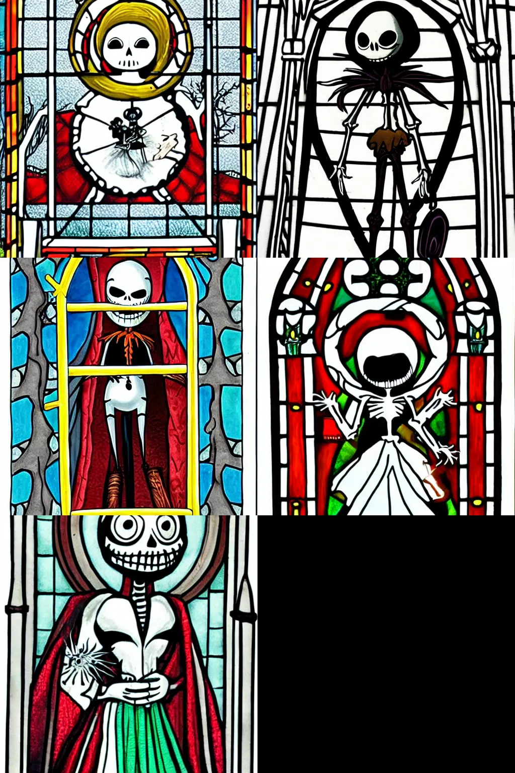 Prompt: jack skelington from nightmare before christmas as a church window, very detailed and colored, good quality, medical aspect