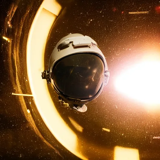 Prompt: astronaut helmet floating in space with light reflection, close shot, 8k, cinematic, epic, ultra detailed, award winning, trending on artstationHD, dramatic