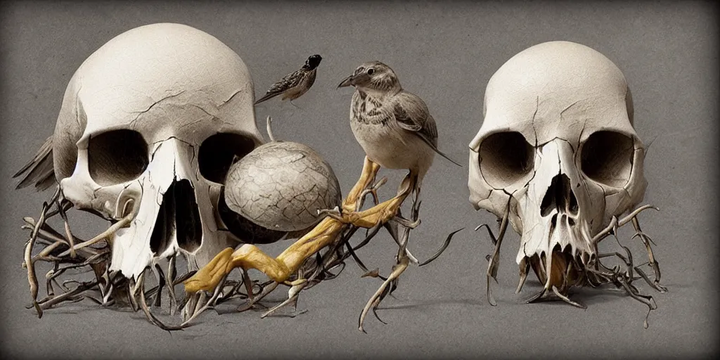 Image similar to photorealistic bird skulls, by katrina van grouw and bruce mahalski. occult photorealism, uhd