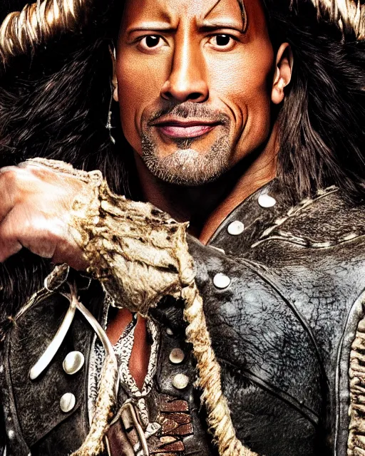 Image similar to Film still close-up shot of Dwayne Johnson as the Captain Hook from the movie Hook. Photographic, photography