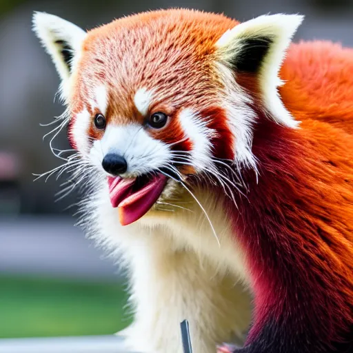 Image similar to An red panda eating an icecream, Canon EOS R3, f/1.4, ISO 200, 1/160s, 8K, RAW, unedited, symmetrical balance, in-frame