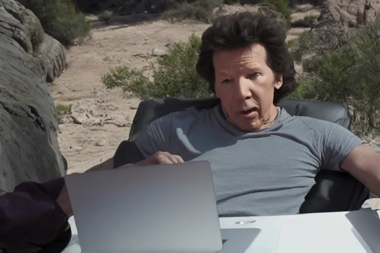 Prompt: a still frame from neil breen's new masterpiece, movie screenshot, 4 k, ultra hd, laptops, so many laptops