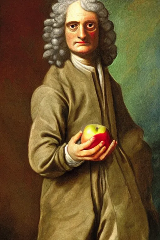 Image similar to isaac newton holding an apple, collage