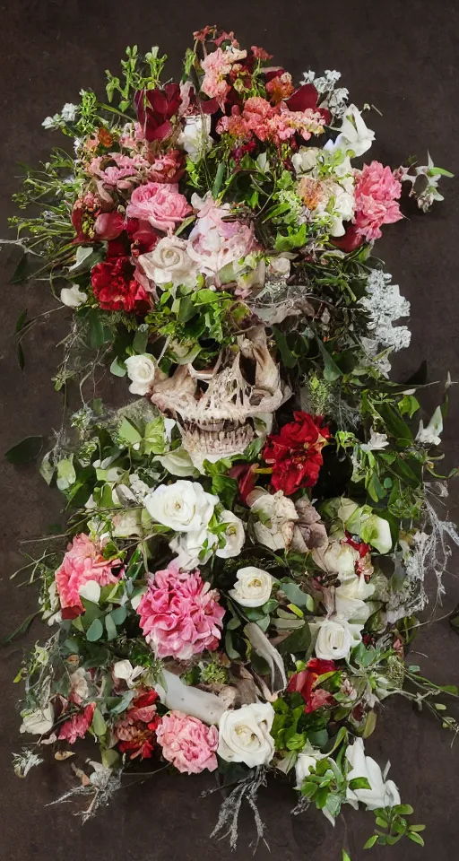 Image similar to Professional floral arrangement of human flesh, bones, teeth, and rotten meat