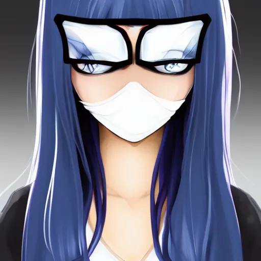 Image similar to full headshot portrait of a girl with long black hair, wearing a surgical mask, drawn by ATDAN, by Avetetsuya Studios, attractive character, colored sketch anime manga panel, trending on Pixiv