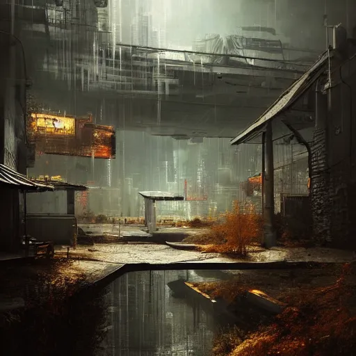 Image similar to michal karcz grunge painting of a beautiful landscape. , cyberpunk theme, detailed, elegant, intricate, 4k,