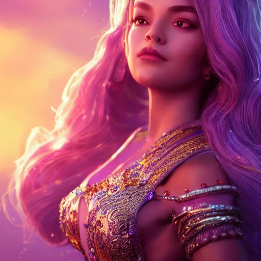 Image similar to portrait of wonderful princess of amethyst with fair skin, ornate 8 k gorgeous intricate detailed, accent lighting, dramatic light, octane render