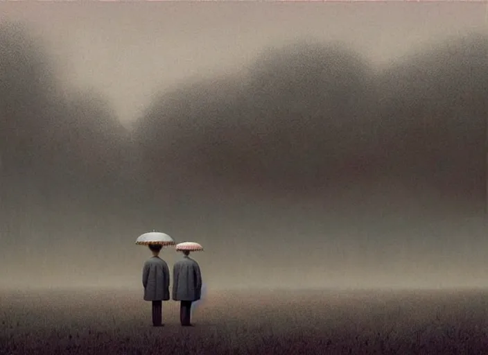 Image similar to surreal scenery, painting by quint buchholz and ray caesar, muted colors, gray, dull, boring, low energy, pale blue faces, very detailed, very coherent