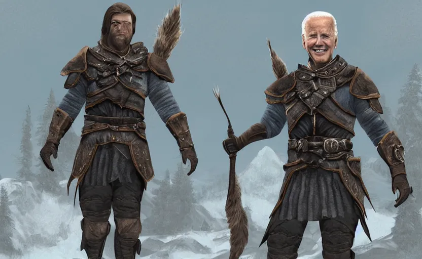 Image similar to joe biden in skyrim, digital art